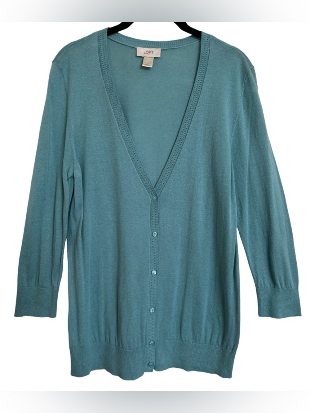 Ladies LOFT aqua teal 3/4 sleeve cardigan sweater top SZ Large